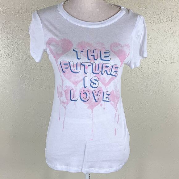 CHASER The Future Is Love Graphic Tee Size S White Crew Neck T-Shirt - Picture 2 of 10